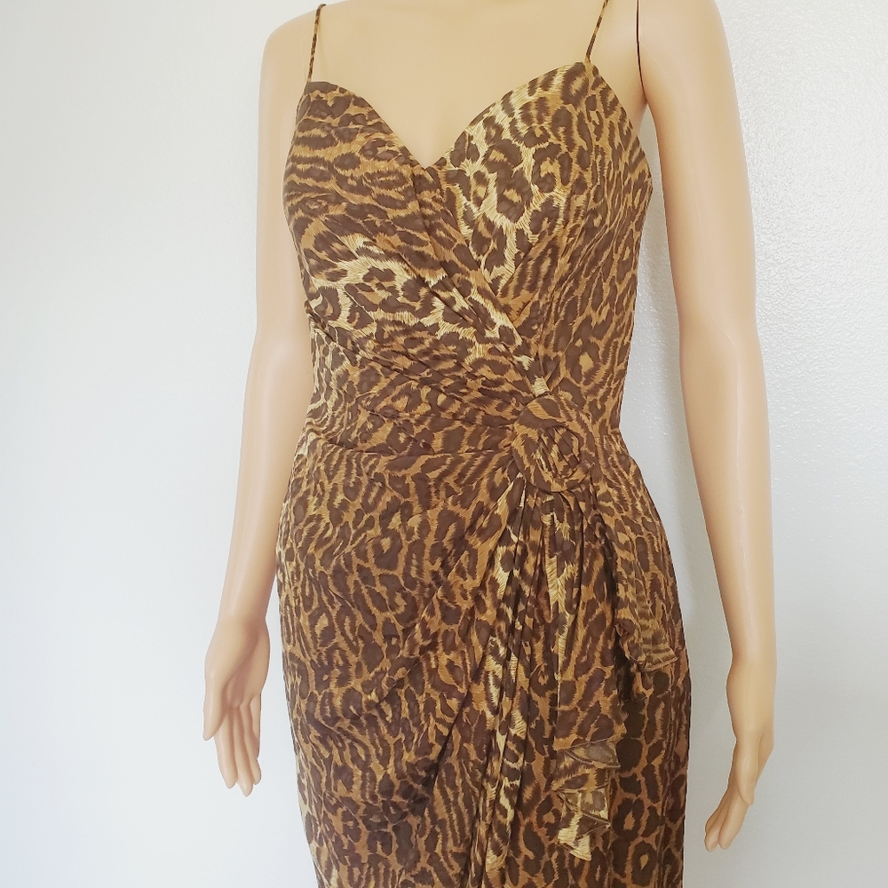 *VINTAGE* silk leopard Gillian cocktail dress faux